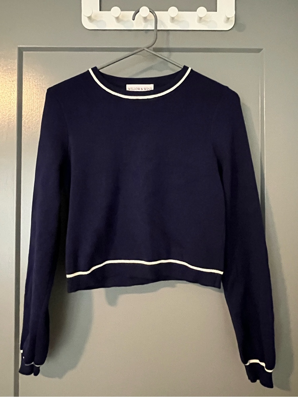 Willow & Wren Navy Crewneck Sweater with White Trim